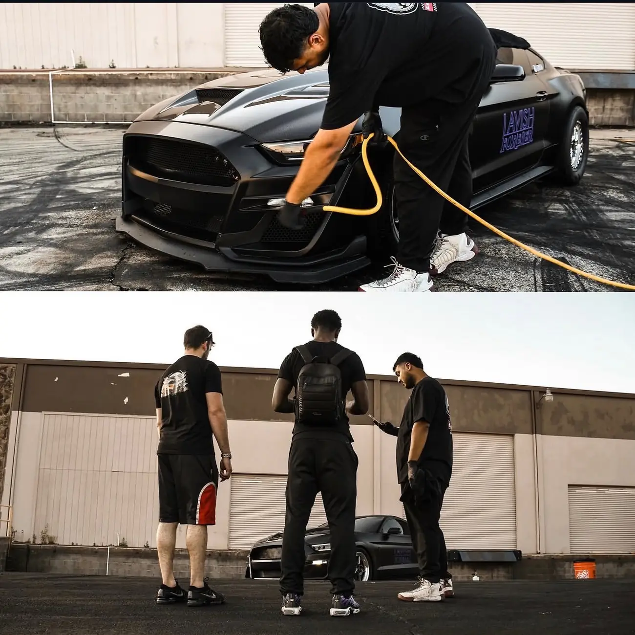 Matte black Shelby GT500 detail alongside the Cali Performance Detailing team